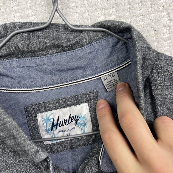 Hurley Shirt Mens Grey Summer Button Down Short Sleeve Collared Size XL Beach - Picture 6 of 14